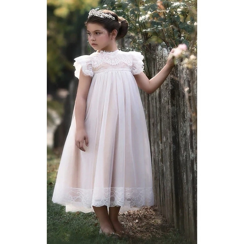 Trish Scully Child ADRIANA DRESS WHITE/NATURAL Communion Wedding Baptism Sz 7